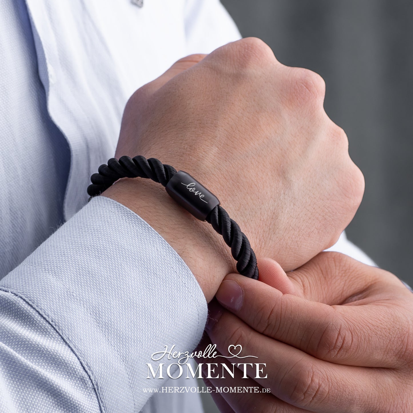 Armband mit Gravur | Segeltau gedreht | Schwarz