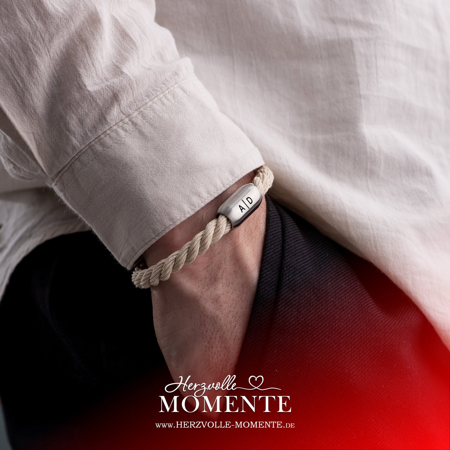 Armband mit Gravur Segeltau | Beige