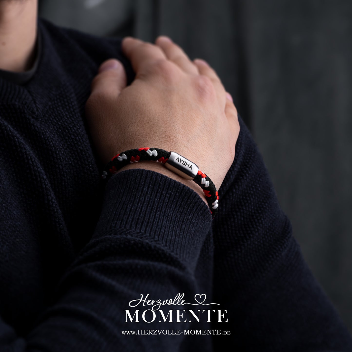 Segeltau Armband mit Gravur Schwarz Rot Weiß